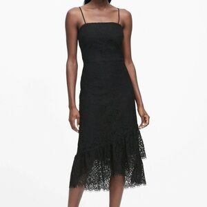 NWOT Banana Republic Lace Midi Dress Romantic Scallop Hem‎ Black Size 6